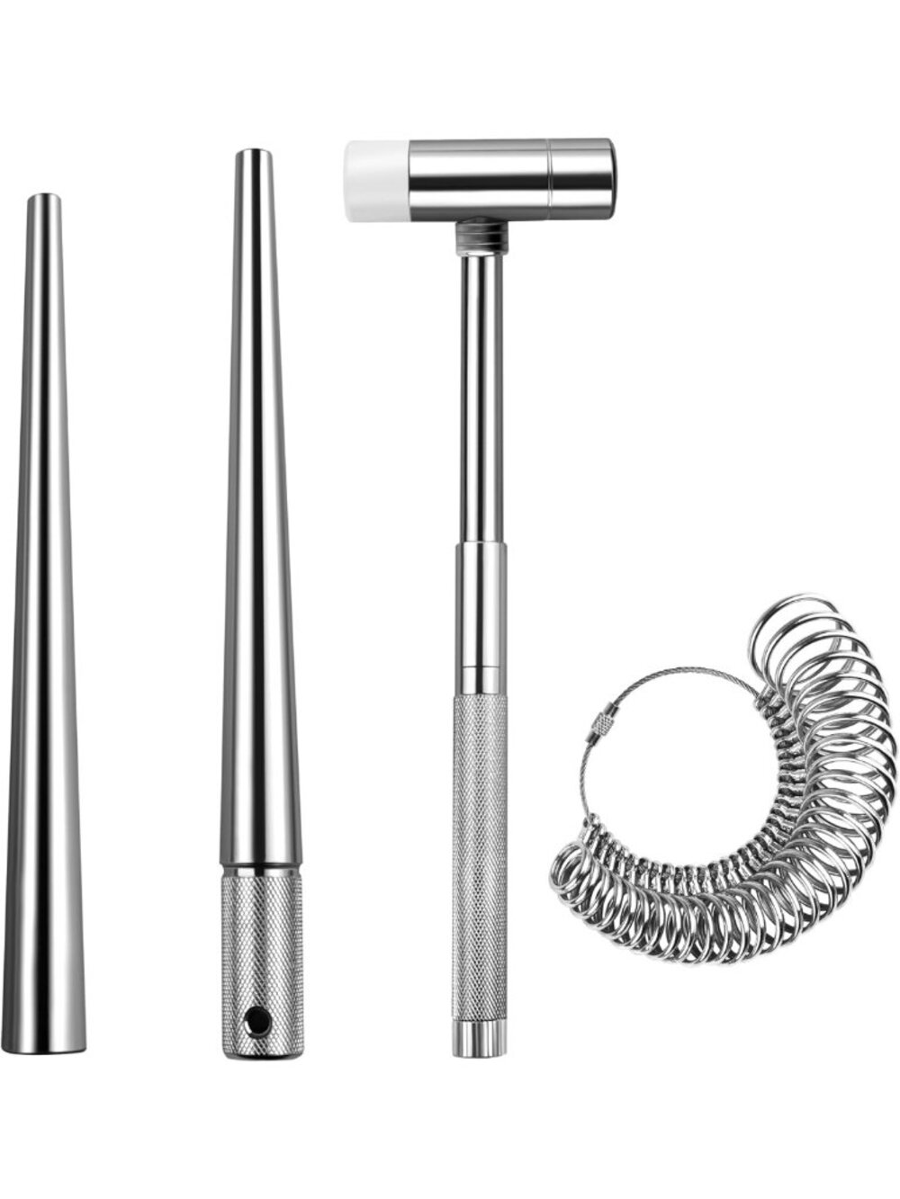 4-Piece Ring Sizer Tool Set - Jewelry Measuring Gauge, Mandrel & Mallet Kit